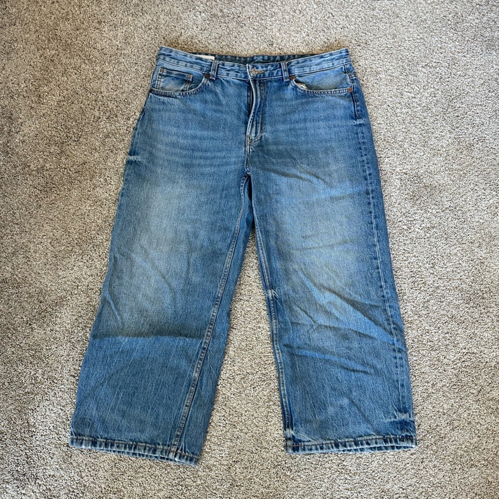 Zara Light Blue Wide Leg Cropped Jeans